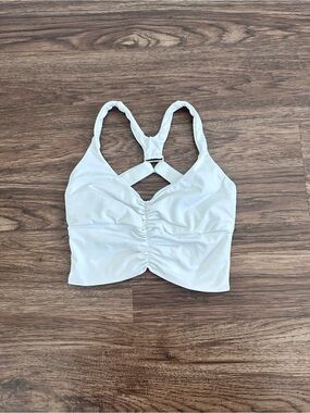 White Ruched Crisscross Sports Bra Top